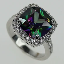 Fancy Rodio Plateado Anillo de Arco Iris Místico y blanco Cubic Zirconia Tamaño R3593 #6 7 8 9 10 Noble Generoso críticas muy favorables A Estrenar