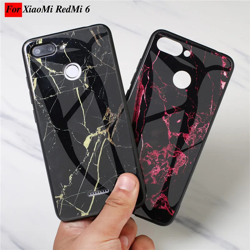 

Xiaomi Redmi 6 Case Tempered Glass Hard Phone Cases For Redmi Note 7 6 Pro Luxury Bling Marble Shockproof Back Cover XiaoMi Mi 9