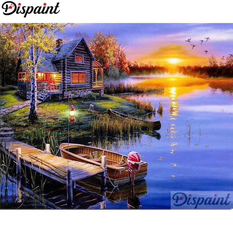 

Dispaint Full Square/Round Drill 5D DIY Diamond Painting "House boat" Embroidery Cross Stitch 3D Home Decor A10379
