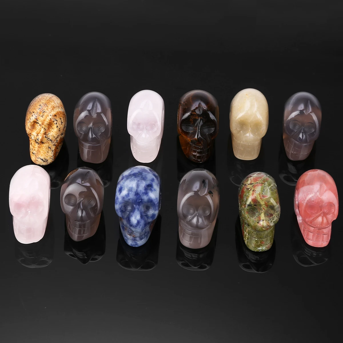 12pcs Natural Quartz Carving Stones For Crystal Skull Reiki Healing Stone Home Decor Collection 12 colors