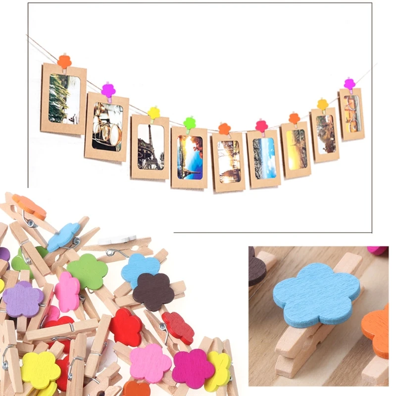 50 шт. цветные мини-деревянные зажимы с цветком для крафт-карт, фото-бумага, прищепка для прищепок