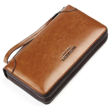 

WEIXIER new leather men's wallet leather men's clutch bag zipper business large capacity long wallet with coin pocket phone bag