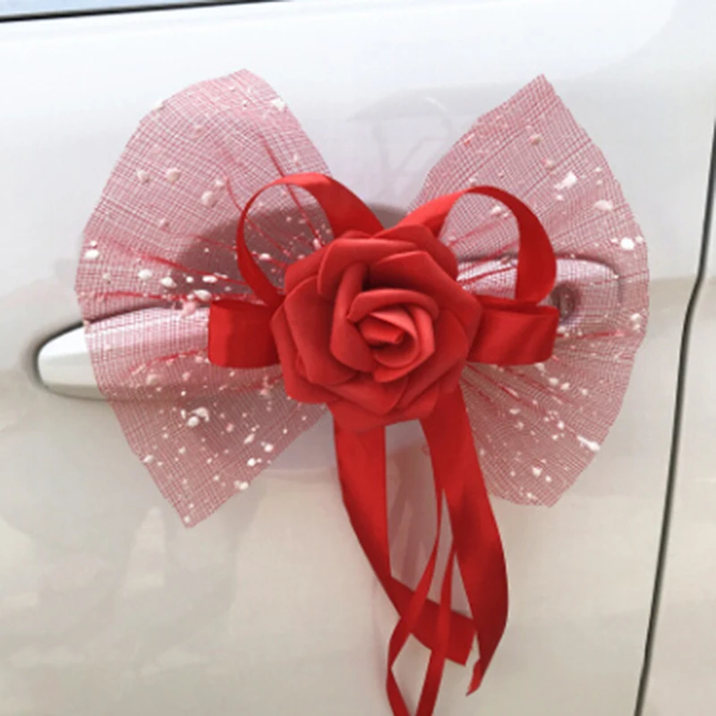 Модное свадебное украшение автомобиля свадебный цветок 3 цвета ручки двери автомобиля и зеркало заднего вида украшение