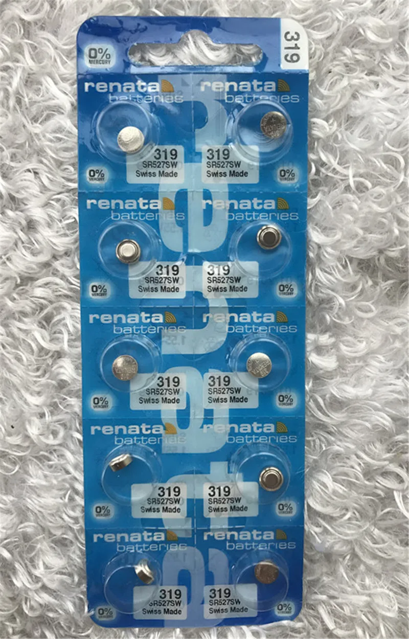 10 шт./лот, розничная, бренд Renata, долговечный 319 SR527SW SR527 V319, часы, батарейка, кнопка, монета, ячейка, швейцарское производство