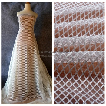 

La Belleza heavy embroidered Clear sequins on off white net wedding dress/evening dress lining fabric 51'' width