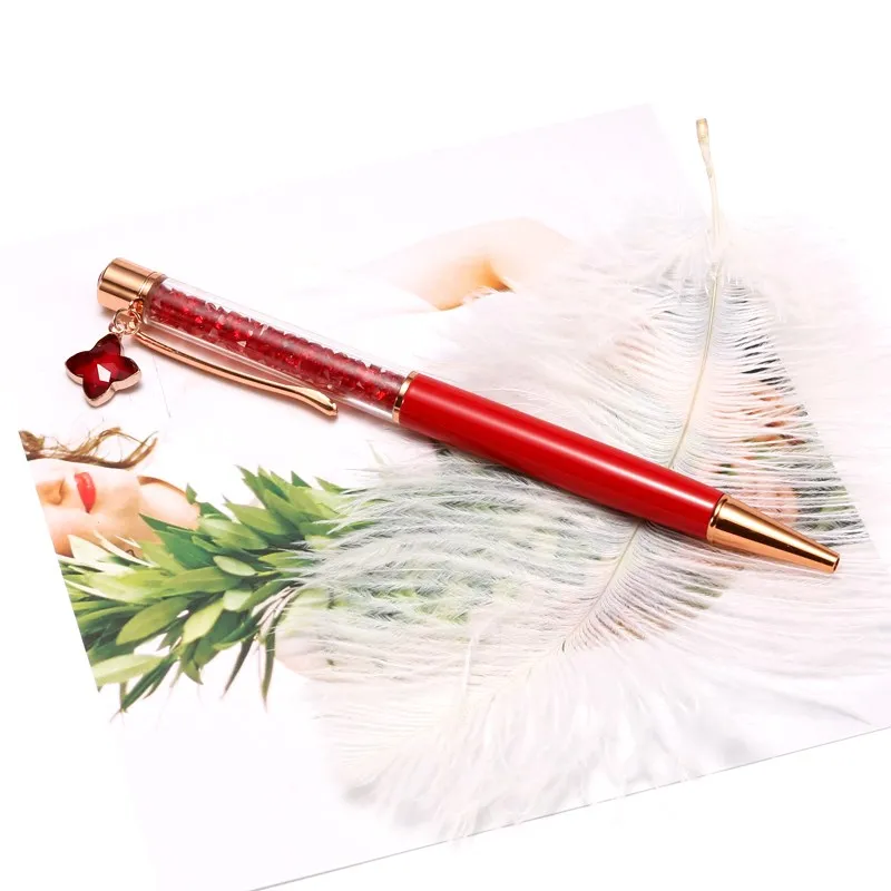 1 шт. 0,7 мм многоцветные ручки с кристаллами Творческий Четыре-кулон в виде клевера шариковые ручки свадебные подарки канцелярские офисы логотип на заказ - Цвет: Red