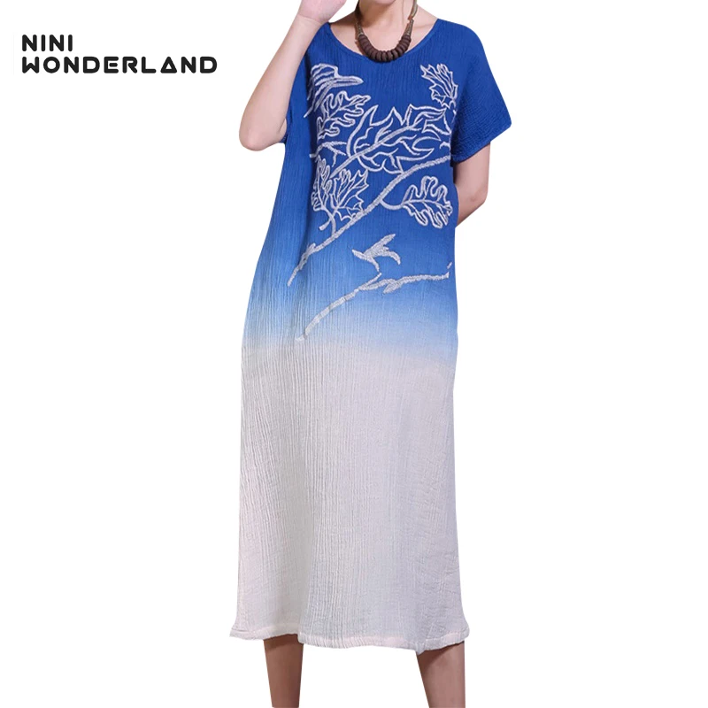 NINI WONDERLAND 2018 летнее платье винтажное градиентное цвет морщин текстура хлопка