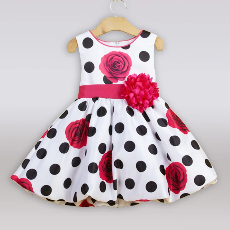 B&N Sleeveless Children Dresses Black Dot Red Bow Floral Dress Baby Infant Summer Party Dresses Princes Girls Costumes4
