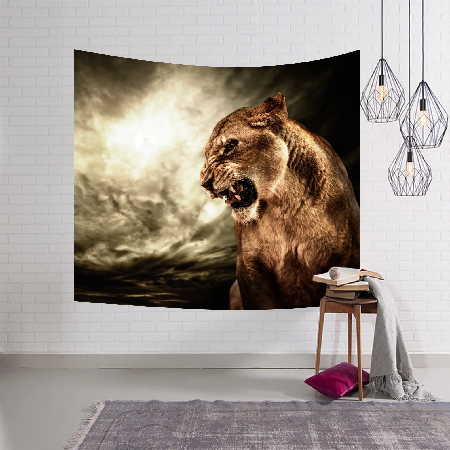 Geometry Tapestry Animal Tiger cloth Wall Hanging Beach Round 3d Animal Lion Tapestry decorative blanket 150x130 Bedroom Large - Цвет: U