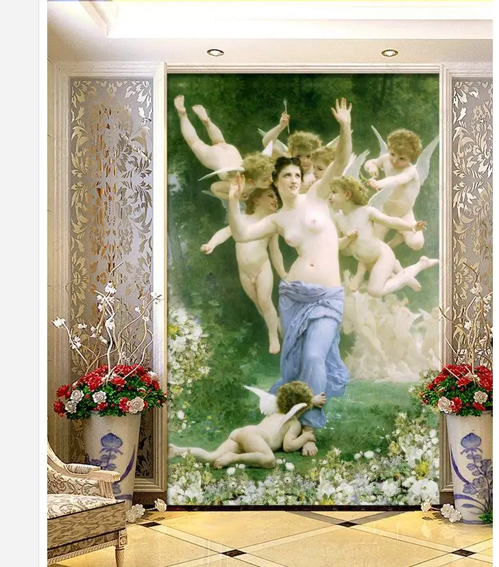 

3d wallpaper European oil painting figures goddess angel classical porch photo 3d wallpaper custom wall mural