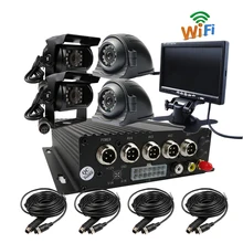Free Shipping H.264 4CH 256GB SD WiFi Vehicle Car DVR Real time Record Rear Side Front View Metal Car Camera Kit 7″ Car Monitor