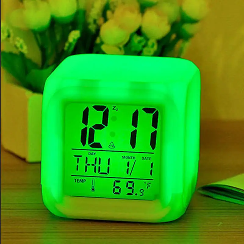 New LED Cute 7 Colour Backlight Modern Digital Alarm Clock Desk Gadget ...