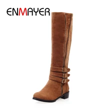 ENMAYER/ г., новые стильные женские сапоги до колена с круглым носком на квадратном каблуке женские зимние теплые модные сапоги, ZYL276