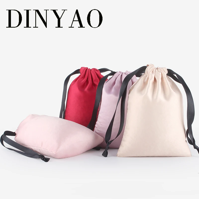 

2pcs/lot High Quality Logo Printed Satin Silk Drawstring Pouch Wholesale Packaging Small Gift Bag Travel Pouch