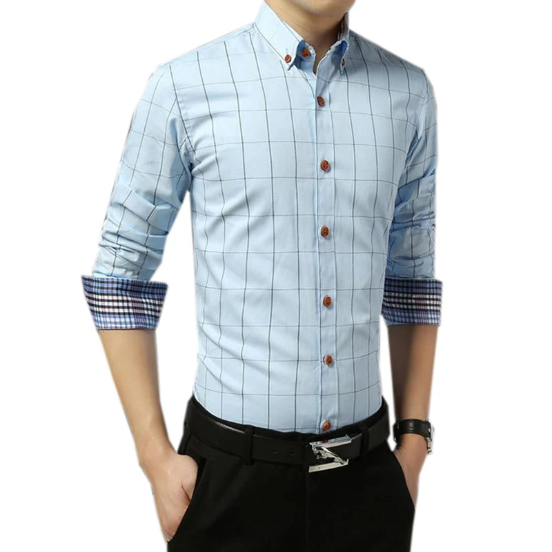Новые осенние модные брендовые Для мужчин одежда Slim Fit Для мужчин рубашка с длинными рукавами Для мужчин плед хлопок Повседневное Для мужчин рубашка социальной Размеры M-5XL