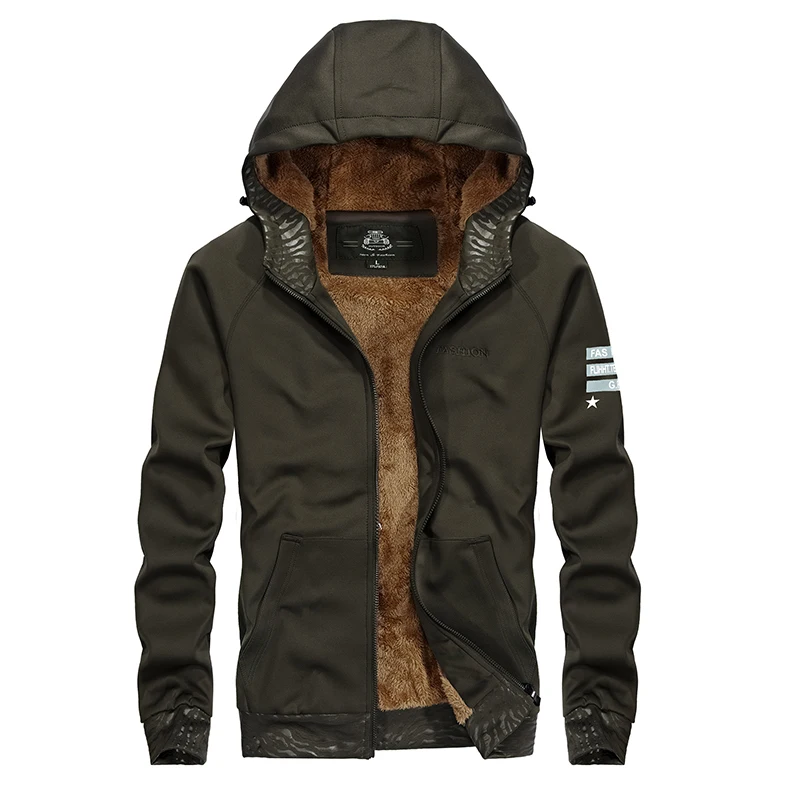 

AFS JEEP AUTUMN WINTER MEN'S NEW SWEATSHIRTS PLUS CASHMERE THICKER HOODED CARDIGAN MEN CASUAL FASHION JACKETS SOLID ALL MATCH