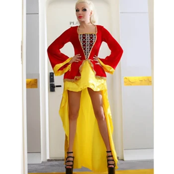 

2015 Holy Fancy Dresss Red Velvet And Yellow Satin Dress Adult Princess Costume Carnival Halloween Fairy Queen Costume L1244