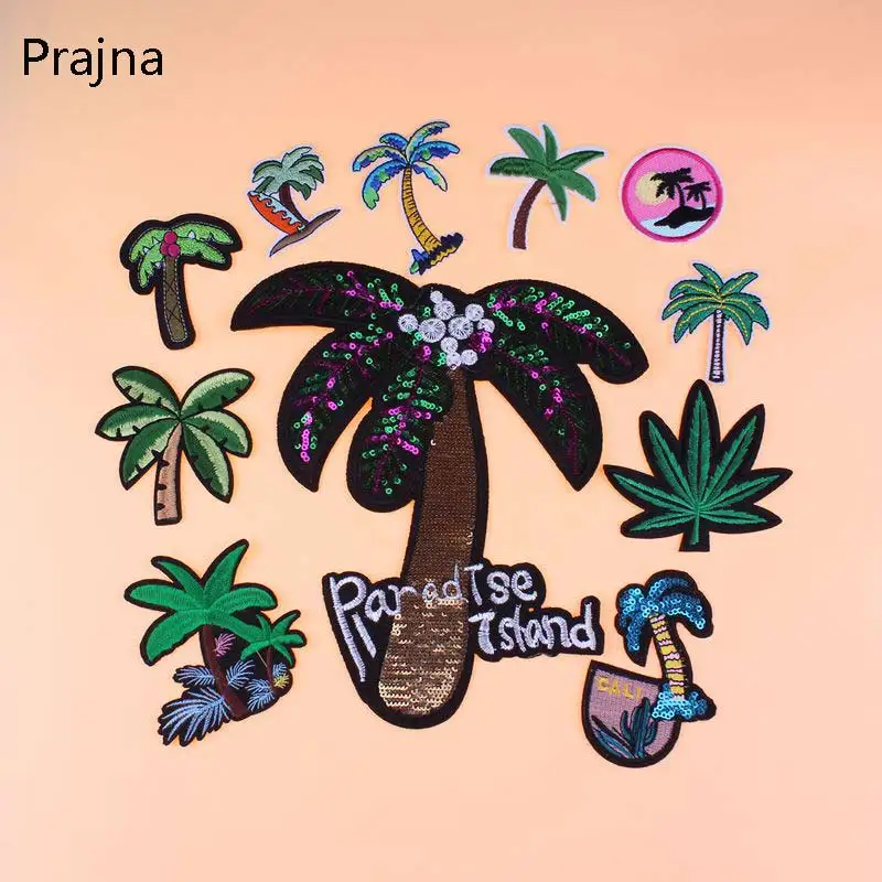 

Prajna Coconut Palm Tree Patches Sequined Beaded Patch For Clothing Big Stripe Embroidered Patches Palm Tree Cheap Applique