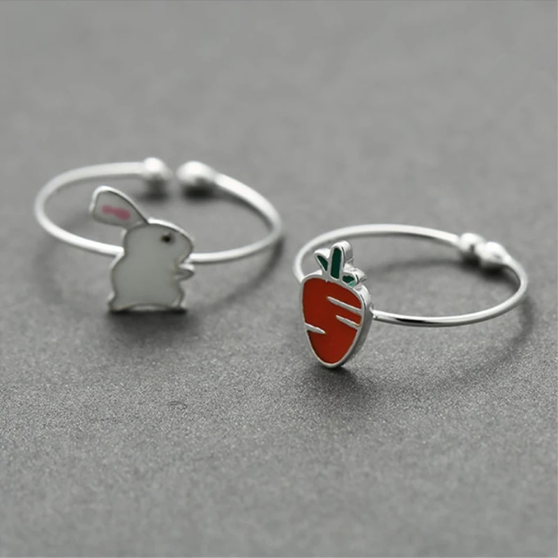 

Radish Rabbit Cute Gift 925 Sterling Silver Temperament Personality Fashion Female Trendy Resizable Opening Rings SRI021