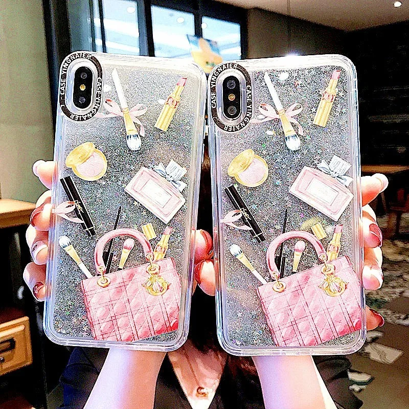 Косметический чехол с сияющими блестками для iPhone 7 XS Max XR X 6 8 Plus жесткая