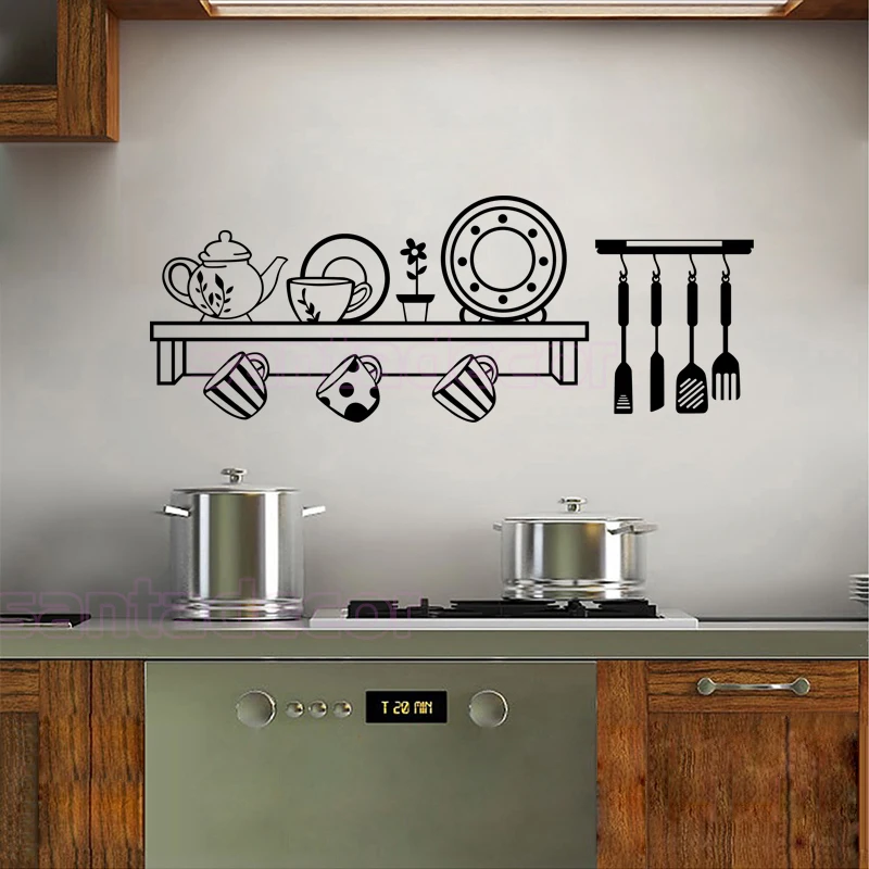 Cuisine Shelf Vinyl Wall Decals Removable Wallpaper for Kitchen Mural