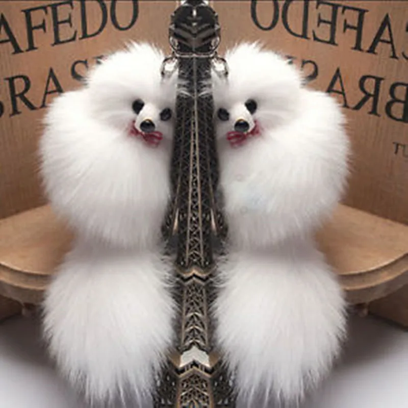 

Pom Pom Fox Fur Key Chain Woman Bag Charms Car Keychain Women Key Ring Small Fox Shape Keyring Jewelry Man Trinket