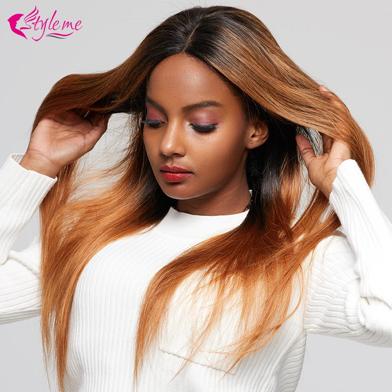 

Ombre T1B/30 Blonde Human Hair Lace Front Wig Straight Short Hair Wig For Black Women Brazilian Hair Bob Wig Style Me Remy Hair