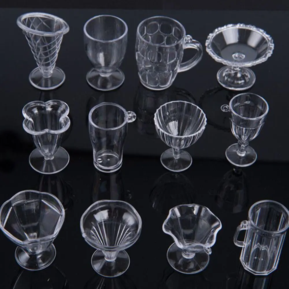 

12 pcs/set Mini Transparent Plastic Cup Doll House Home Decoration Accessories Craft Figurine Miniature