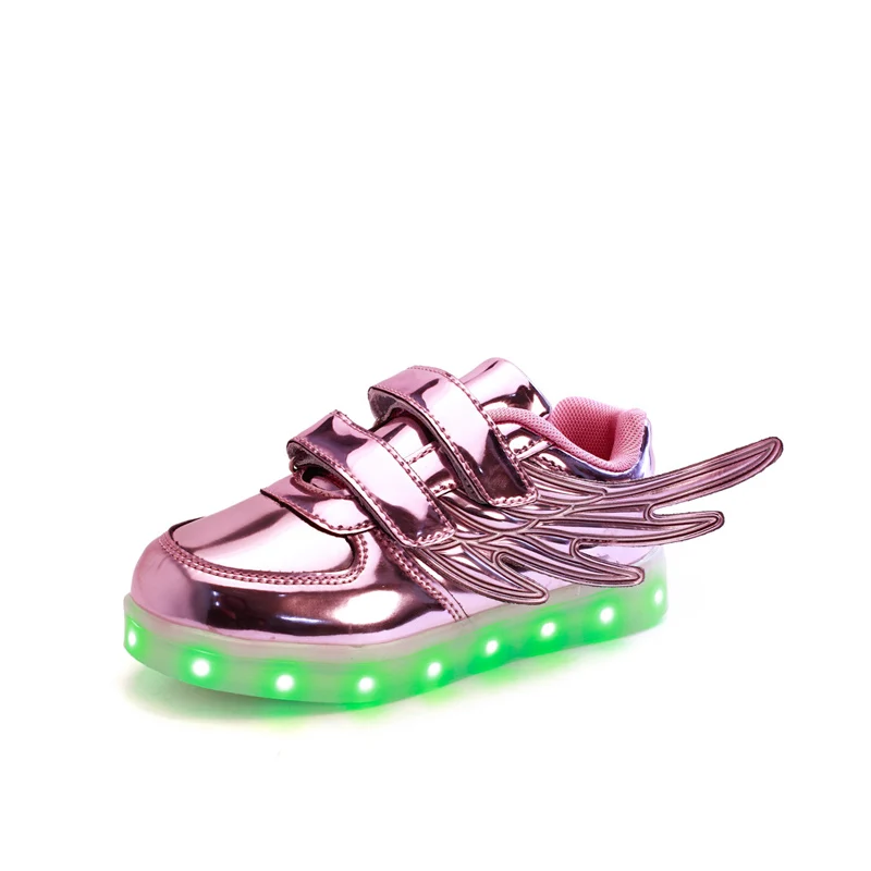 JUSTSL Весна Осень Детские модные кроссовки крылья USB Перезаряжаемый цветной уличный светящийся светодиодный Size25-37