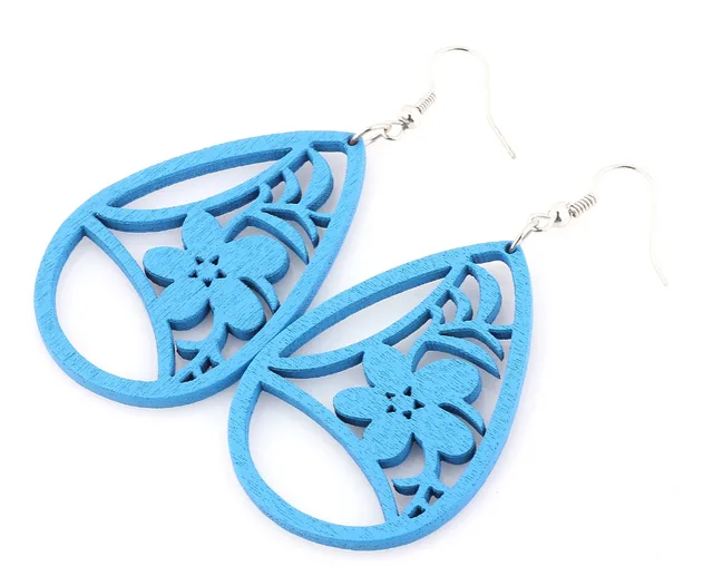 QianBei Womens 2018 handmade Wooden Mixed Color Women's Wood Flower Earrings Sum QianBei Womens 2018 handmade Wooden Mixed Color Women's Wood Flower Earrings Sum