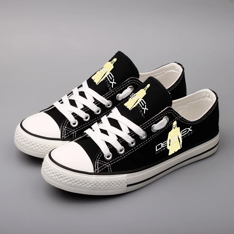 

E-LOV Custom Print Game Fans Men Casual Flat Shoes Black White Lace-up Canvas Shoes Spring Summer Students Espadrilles