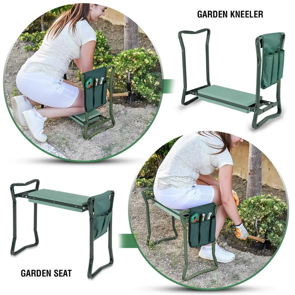 Folding Garden Kneeler and Seat with Bonus 2019 HOT Sale Multifunctional Seat with 3 Bonus Tool Pouches Bearing 150KG TV Product