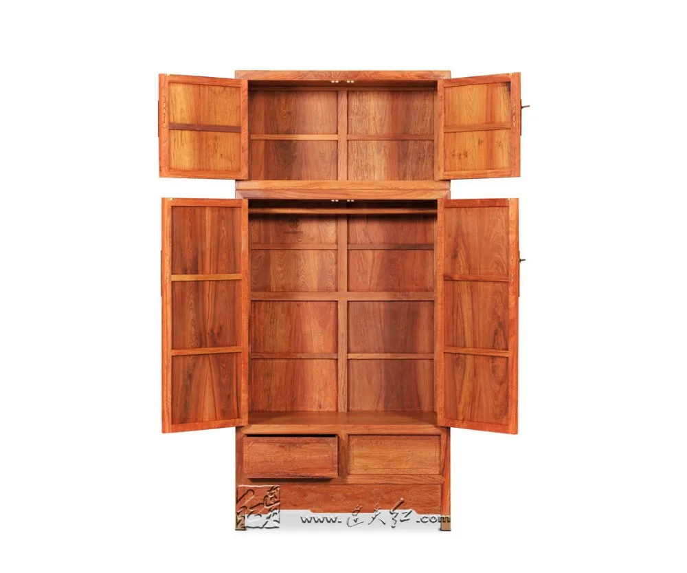 Chinese Ming & Qing Classical Wardrobe Rosewood Carving Home Bed Room Cabinet Solid Wood Commode Antique Armoire Padauk Drawers