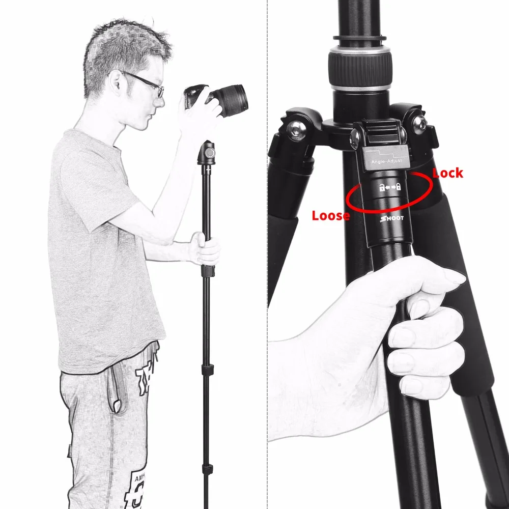  SHOOT Professional Portable Travel Camera Tripod Aluminum Alloy 4-Sections Tripod Stand for Canon N