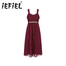 IEFiEL/девочек-подростков Платье для девочек с цветочным узором Пышное Платье принцессы подружки невесты День рождения летнее шифоновое Бальные платья