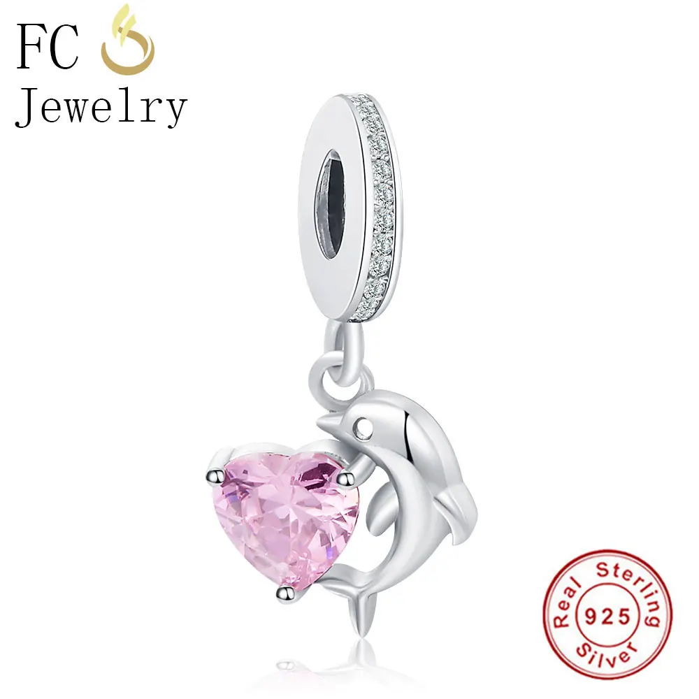 

FC Jewelry Fit Original Pandora Charms Bracelet 925 Sterling Silver Animal Dolphin Pink Zirconia Pendant Kralen Beads Berloque