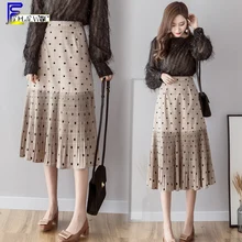 Новинка весны, женские юбки, милые, элегантные женские Лоскутные винтажные трапециевидные юбки в горошек с высокой спинкой и эластичной резинкой на талии, 562