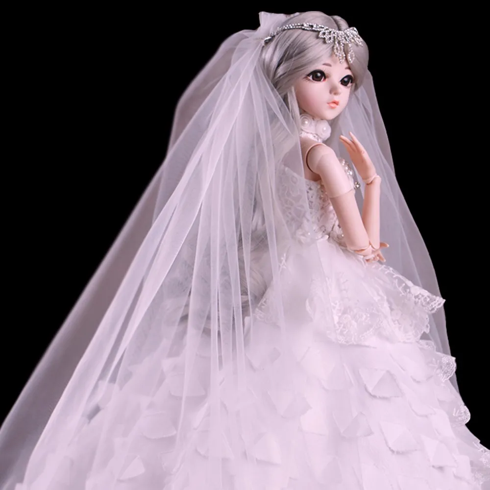 BJD 1/3 Girl Dolls Brown Eyes Bride Doll White Wedding Dress Handmade