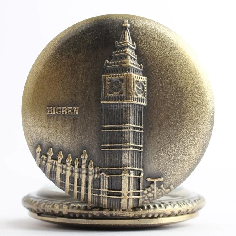 Античная бронзовая Лондон Биг Бен карманные часы Цепочки и ожерелья стимпанк часы
