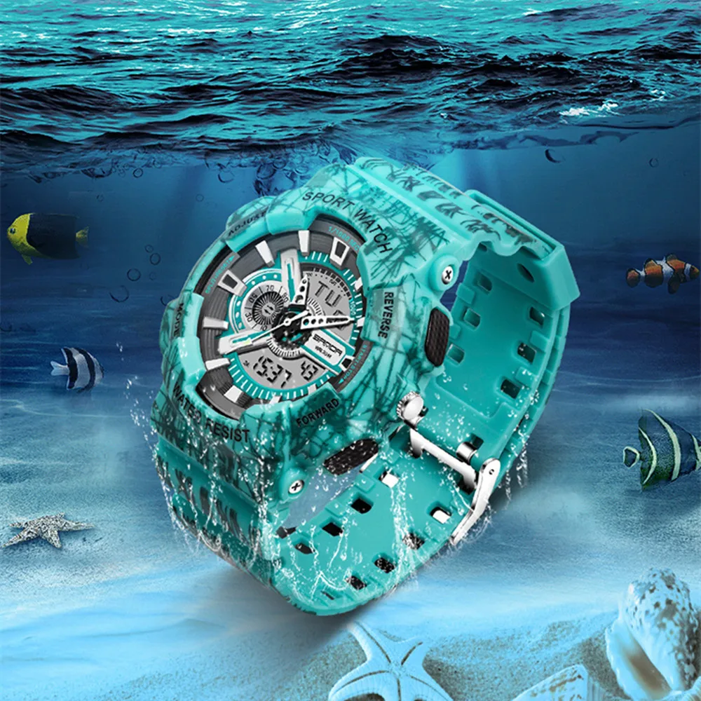 

Mens Watch Sport Camouflage Double Display Cold Light Electronic Waterproof Sports Watches Digital Watch 2019 Relogio Digital