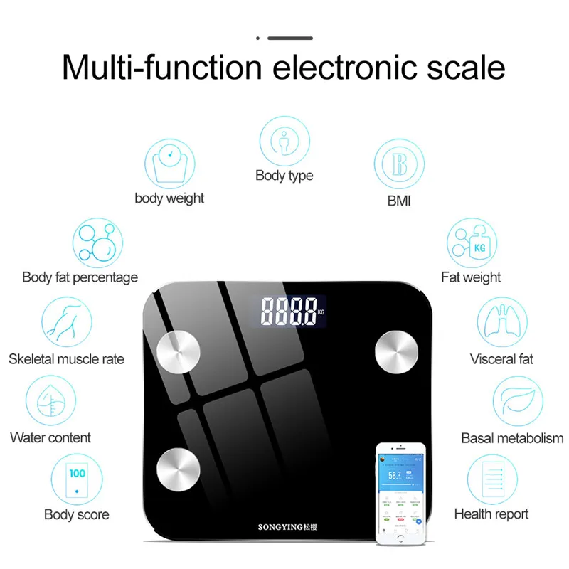 Интеллектуальные весы для ванной, весы для жира, Bluetooth, весы для пола, электронные весы с ЧПУ
