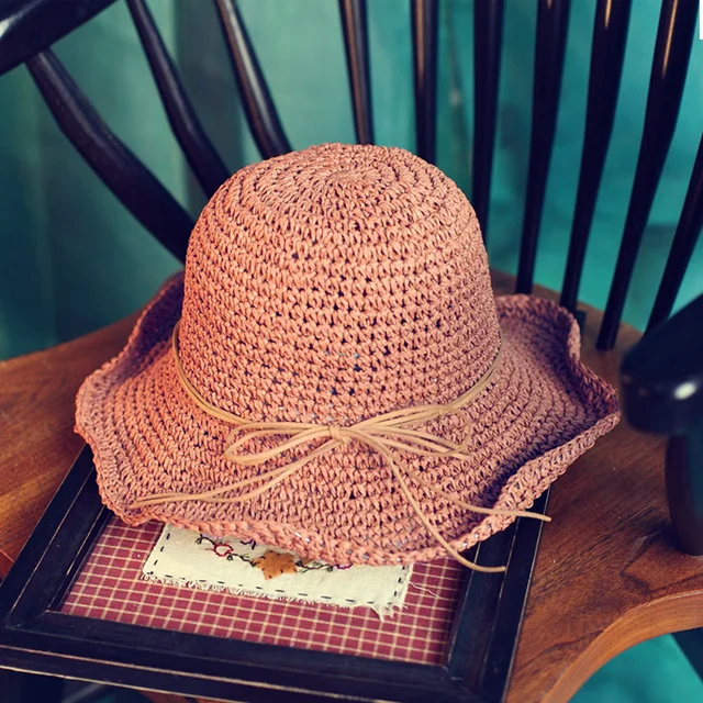 Handmade Weave Raffia Sun Hats For Women Black Ribbon Lace Up Large Brim Straw Hat Outdoor Beach Summer Caps Chapeu Feminino