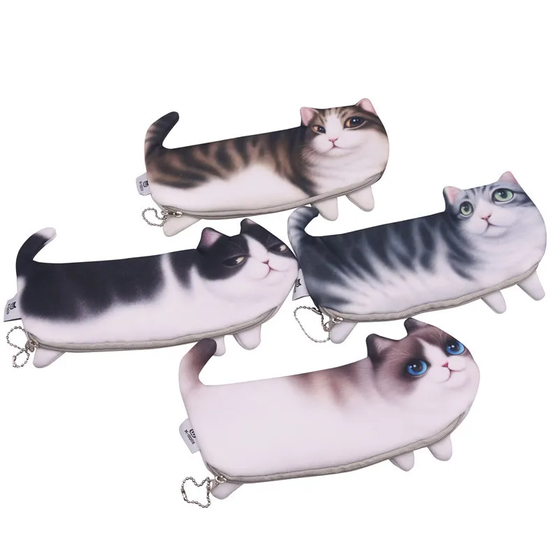 

4 pcs Kawaii Cartoon Cat Pencil Bag Soft Cloth Double Fabric Zipper Pen Box Learning Storage Bag Office School Supplies