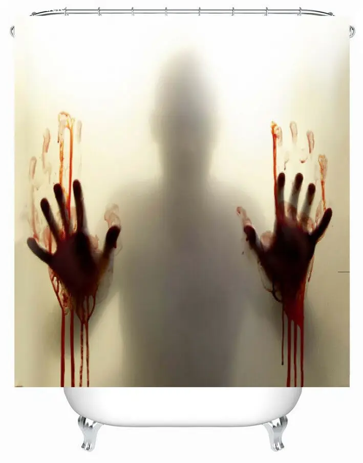 

Horror shadow blood handprint Zombies are taking a shower waterproof Bathroom colorful Shower curtain