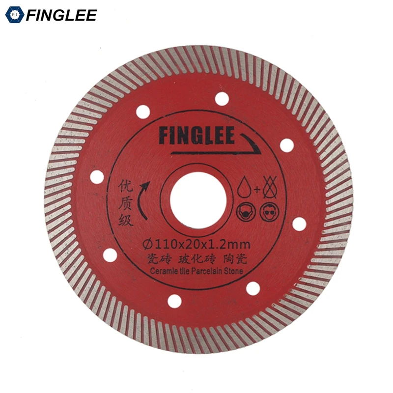 

FINGLEE 1Pc 110 mm Hot Pressed Diamond Saw Blade for Stone,Marble,Granite,Ceramic Tile, Extra-thin Thickness 1.2 mm