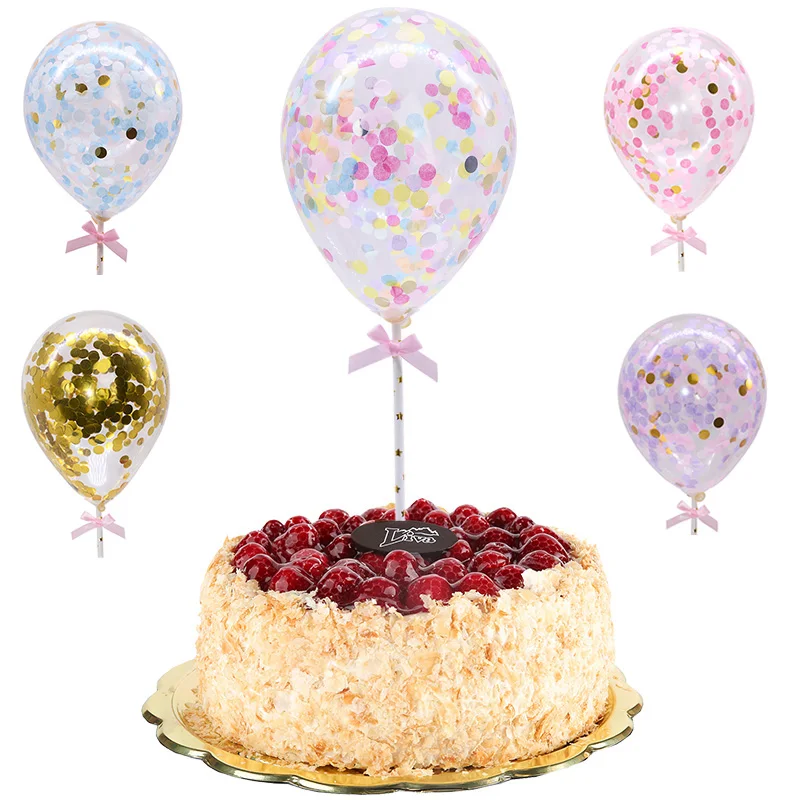 

1 set 5 inch Confetti Balloons Cake Topper Clear Ballons with Paper Straw Bow Kid Baby Shower Birthday Party Wedding Decorations