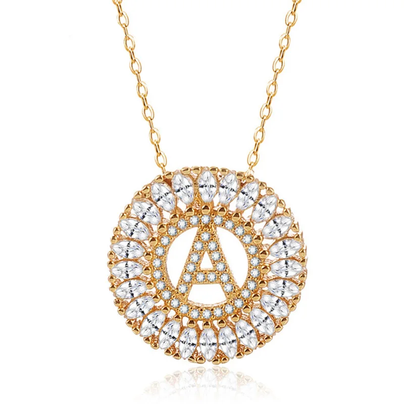 

Custom Necklace Gold & Transparent Cubic Zircon 26 Letter Necklace & Pendant Female Fashion Jewelry Colar