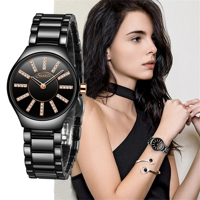 Montre FemmeSUNKTA Топ Роскошные часы женские креативные женские часы с керамическим браслетом женские часы Relogio Feminino
