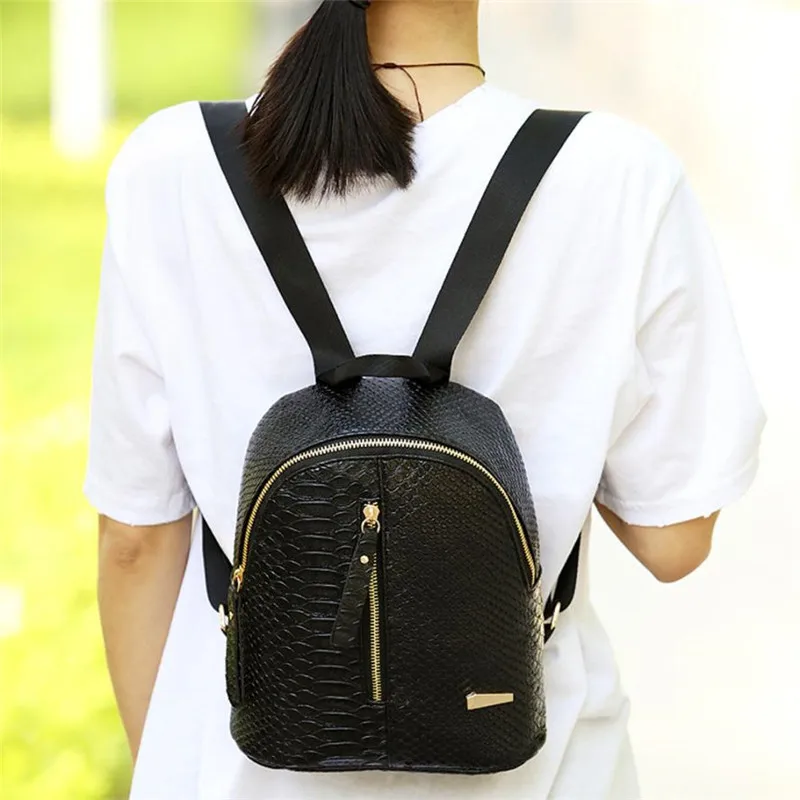 

Women Leather Backpacks Schoolbags Travel Shoulder Bag Simple retro PU Leather Middle zipper separation design backpack #Y