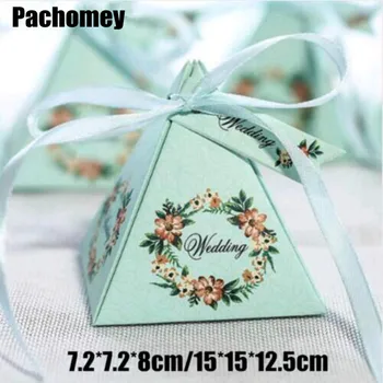 

3 Colors Wedding Candy Packing Box With Ribbon Print"Wedding" Party Favors Gift Package 2 Sizes 100pcs/lot PP1202